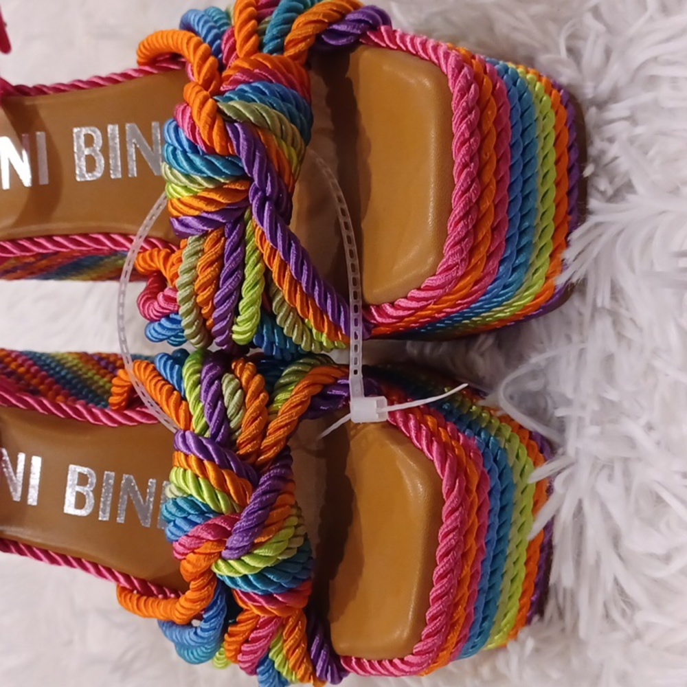 Gianni Bini Rainbow Striped Platform Sandals with Pink Straps - Picture 10 of 16